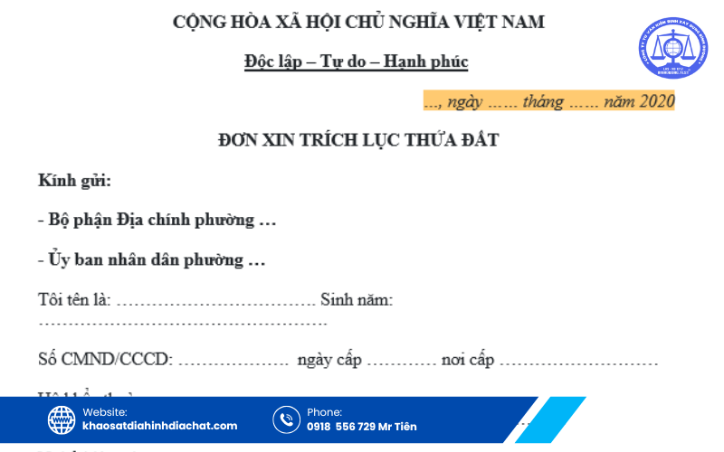 Mẫu đơn xin trích đo thửa đất
