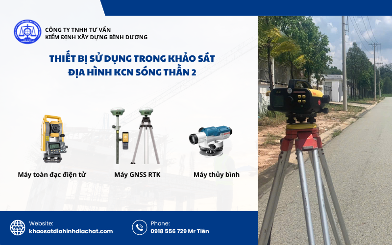 Thiết bị sử dụng trong khảo sát địa hình KCN Sóng Thần 2